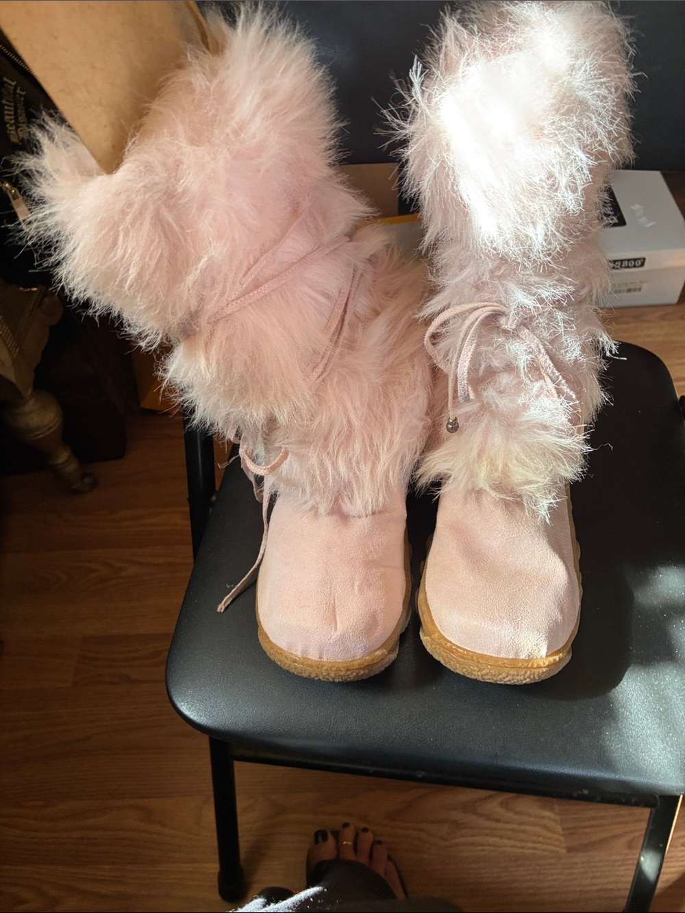 Pink fur boots